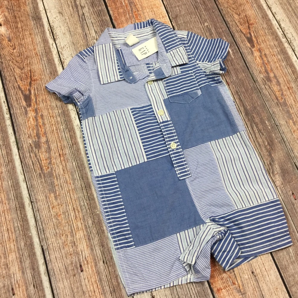 Gap Boys 0 3 6 12 Month Plaid Shorts Romper - Picture 2 of 7